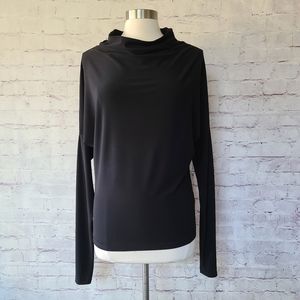 NormaliKulture x Norma Kamali Black Drop Dolman Sleeve Drapey Mock Neck Top XS